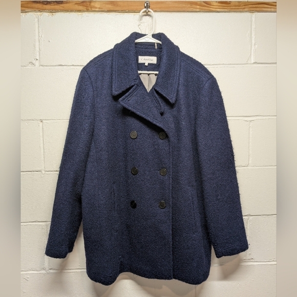 Calvin Klein (3X) Navy Peacoat Wool Blend Double-Breasted - Picture 1 of 7